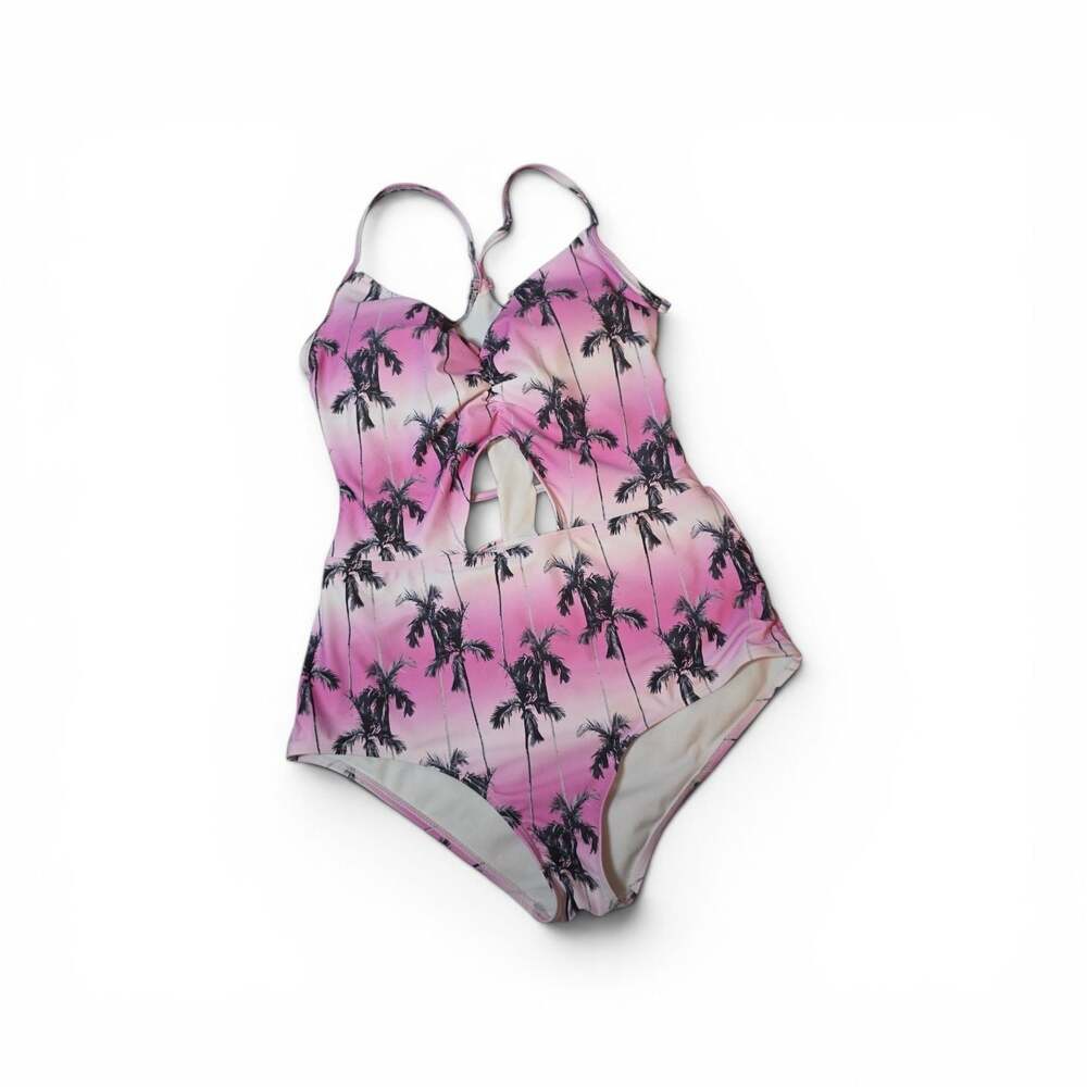 Diana Secret Large‎ Pink Palm Tree Cutout One Piece Swimsuit Tropical